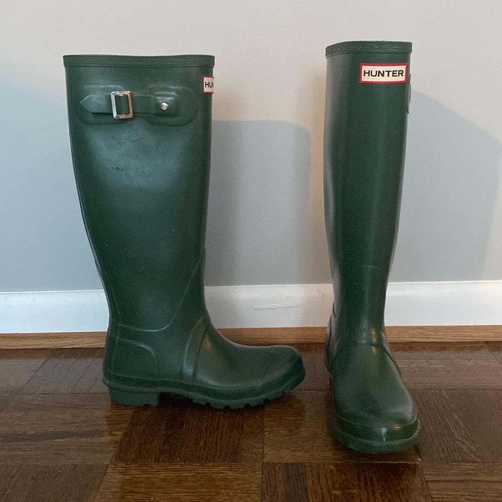 Hunter Rubber Knee-High Rain Boots Green Round Toes Size 5